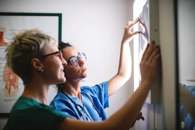 médecins regardant un scanner